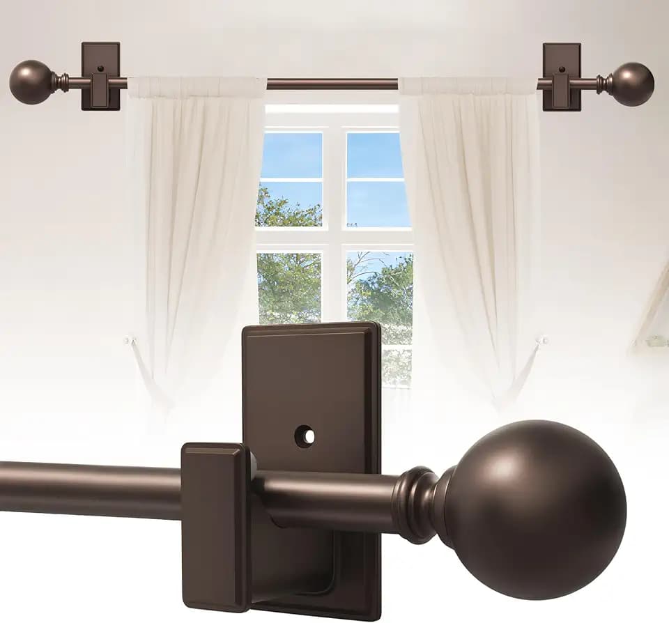 TKZTKZ No Drill Curtain Rod with Adhesive Brackets,Adjustable 36-88",Bronze