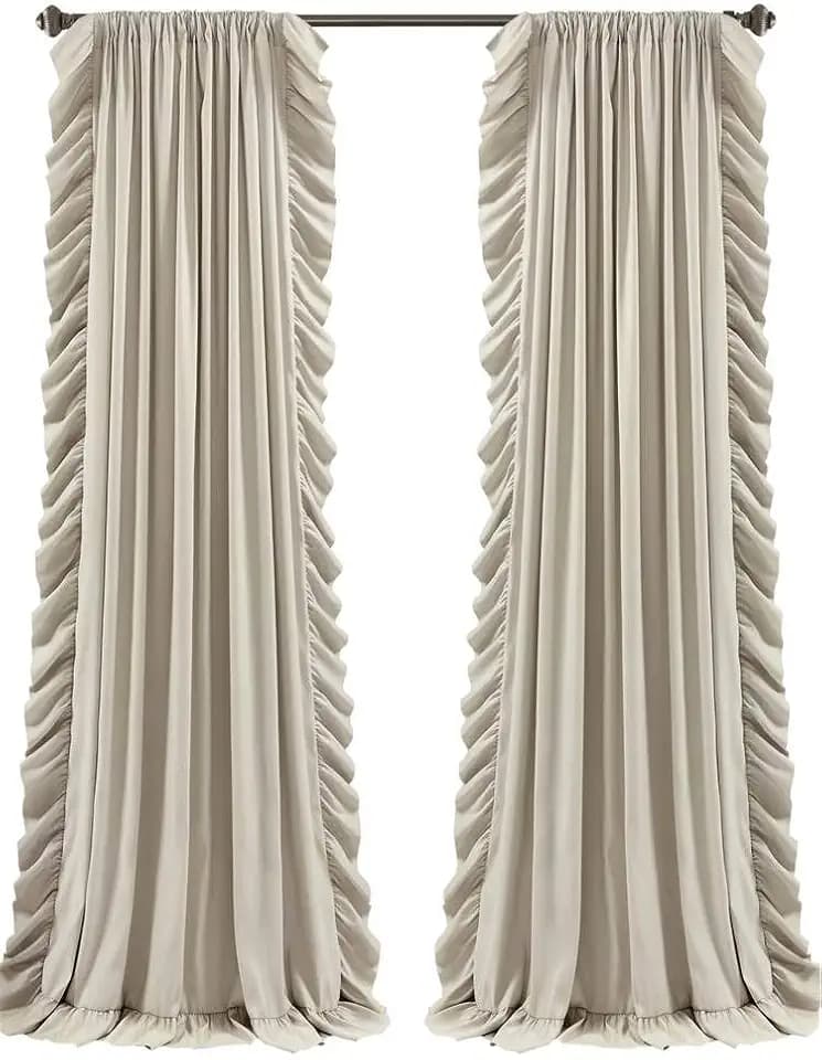Lush Decor Reyna Ruffle Window Curtain Panel Set, Pair, 54" W x 95" L, Wheat - Flowy Curtain Set - Romantic Ruffle Curtains for Bedroom, Living room, or Dining Room - Farmhouse & Cottage Home Decor
