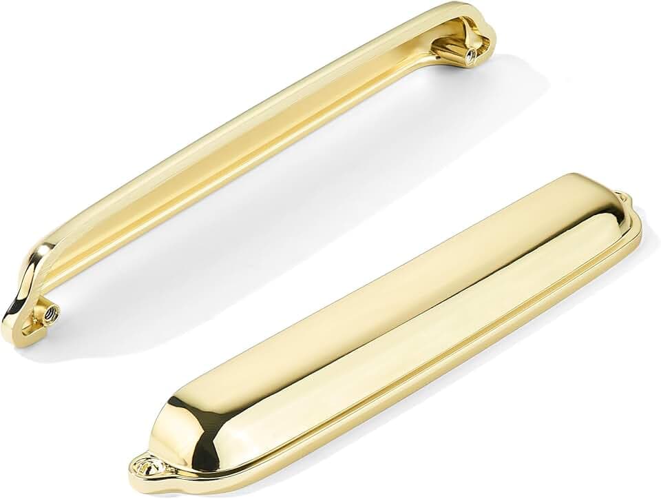 khtumeware 2 Pack Polished Brass Cup Pulls 5 Inch Center to Center - Cabinet & Drawer Handles for Kitchen Hardware