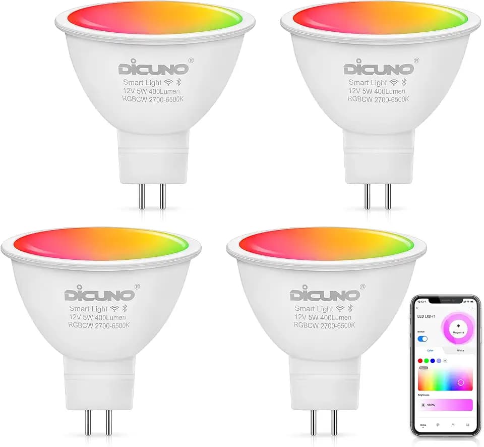 DiCUNO MR16 Smart Bulbs Alexa, RGBCW Color Changing Light, 400LM, 4-Pack