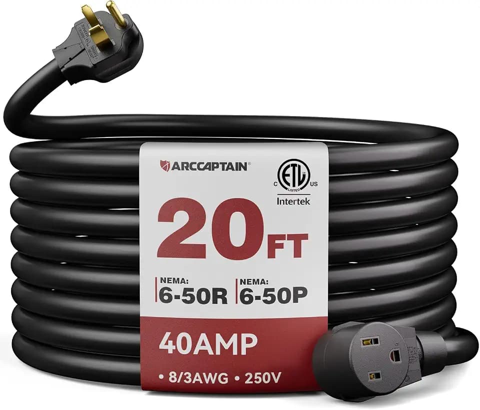 ARCCAPTAIN 40Amp 20ft Welder Extension Cord 8 AWG, 250V NEMA 6-50P to 6-50R