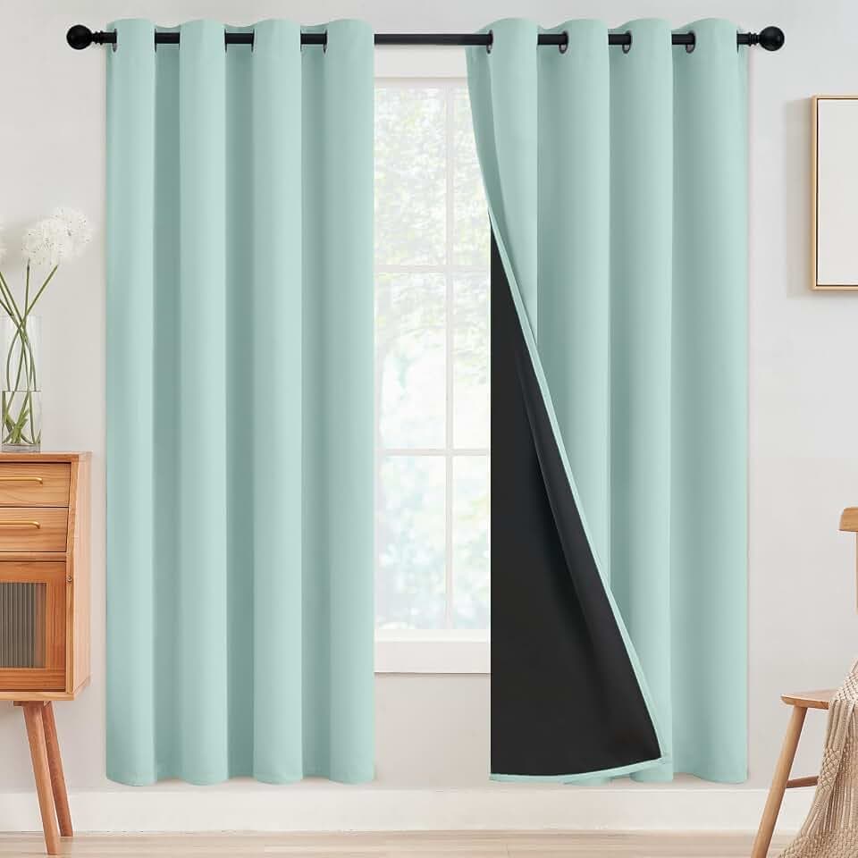 SimpleHome Aqua 100% Blackout Curtains Room Darkening Living Room 72 Inch
