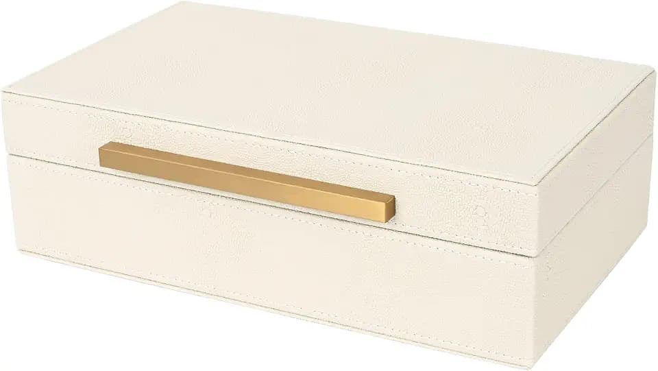 XIGEXIGE Beige Shagreen box Faux Leather Decorative Boxes,Keepsake And Memory Storage Decorative Boxes with Lids for Modern Home Decor Jewelry Box Organizer