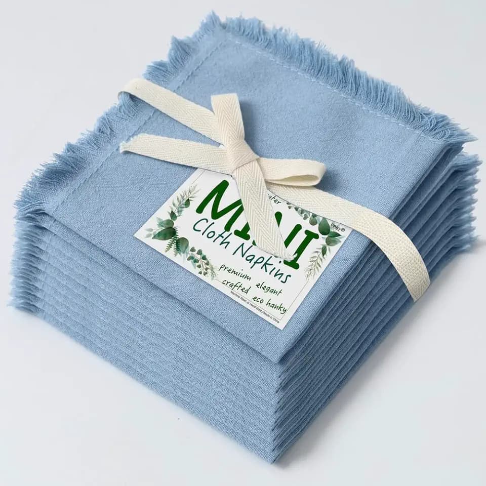 Eco Hanky 10x10in Reusable Small Cotton Napkins (Rustic Fringe), BBL,12pk