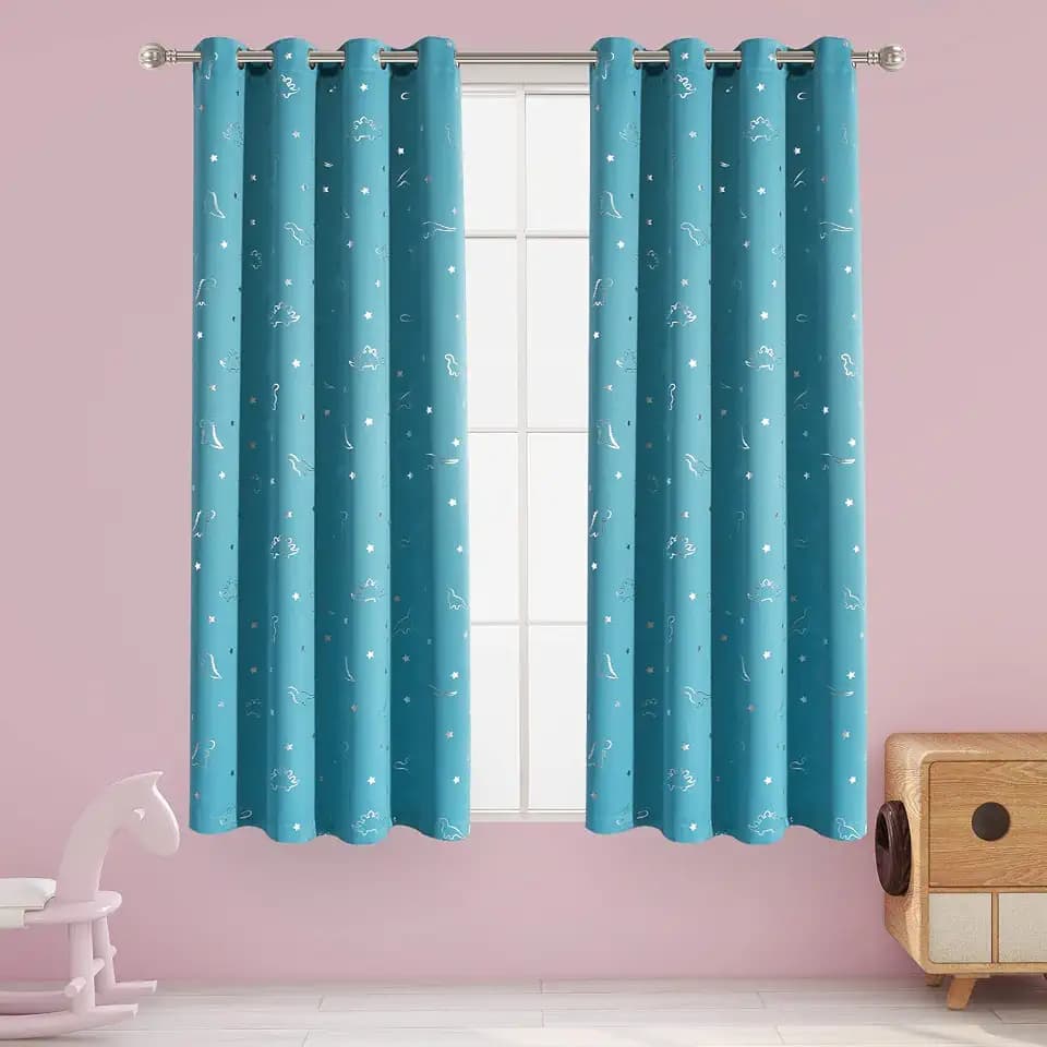 LORDTEX Dinosaur and Star Foil Print Blackout Curtains for Kids Room
