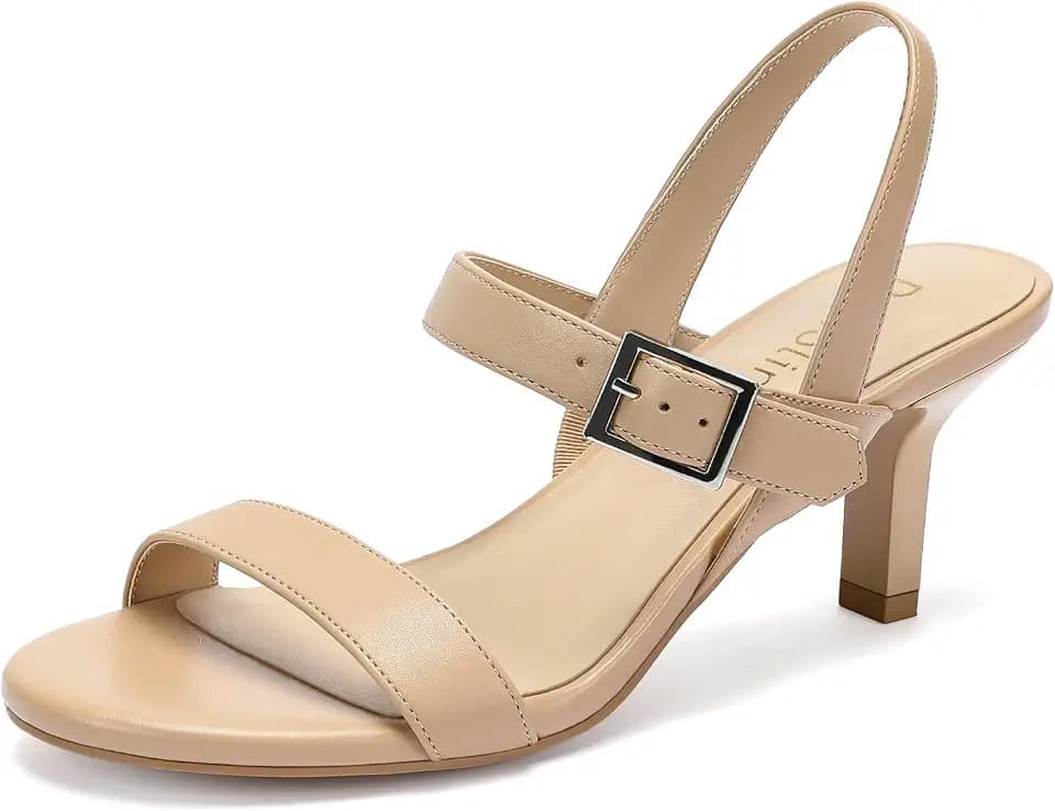DOBOLIN Kitten Heel for Women Ankle Strap Open Toe Dress Sandals