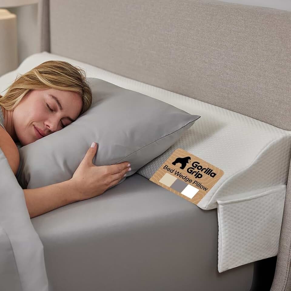 GORILLA GRIP Patented Bed Wedge Pillow for Headboard Gap, Twin/XL, White