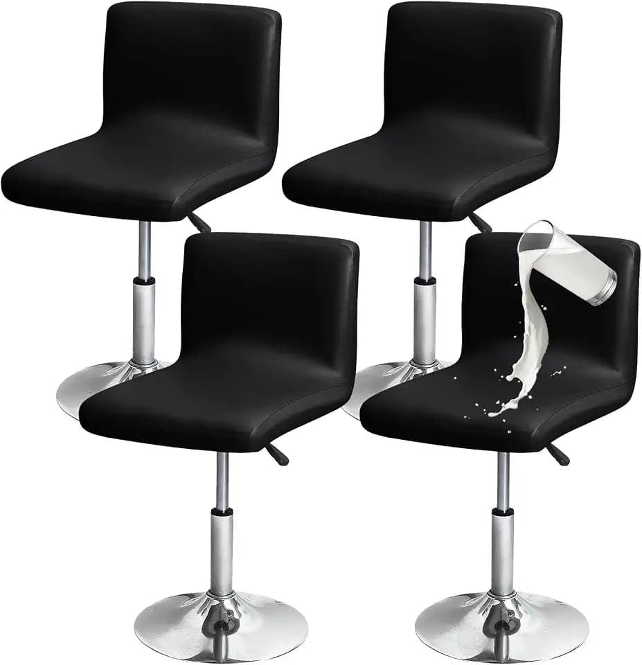 Gollense Waterproof Bar Stool Cover with Back 4PCS Stretch PU Leather Black