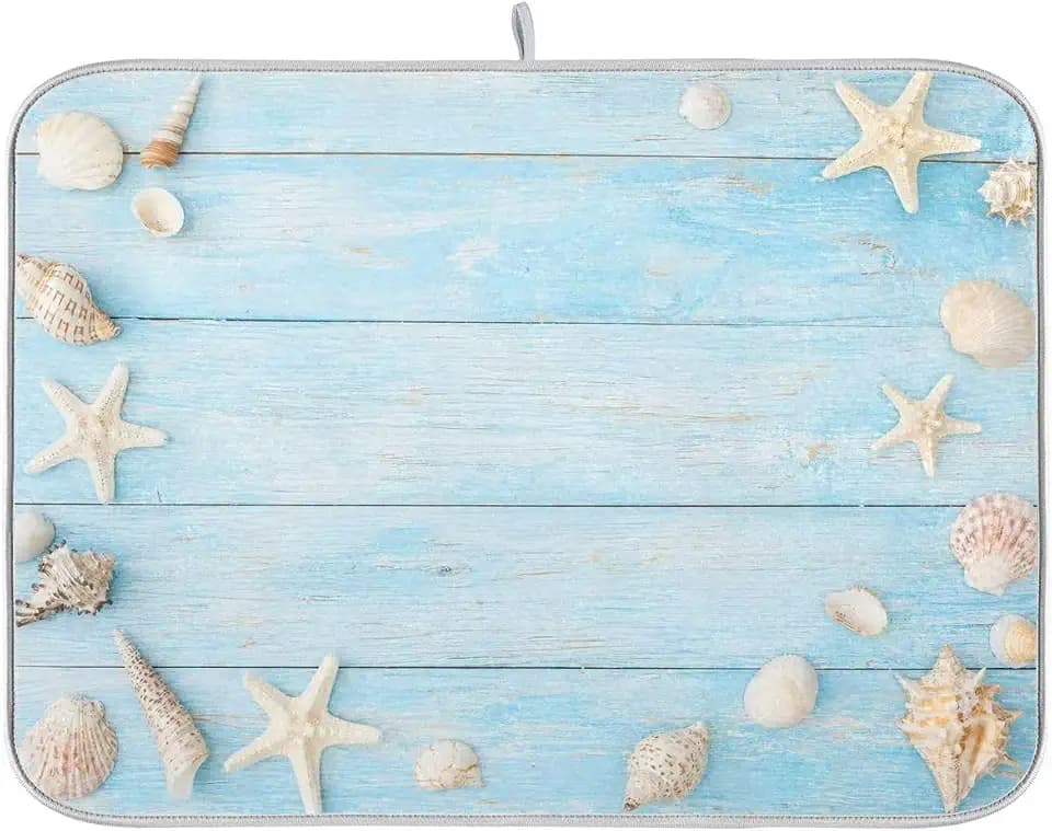 Seashells Starfish Dish Drying Mat for Kitchen Counter Super Absorbent Dish Mat Large Drying Kitchen Mat 18X24inch Dish Drying Matt for Kitchen Dish Drying Mat