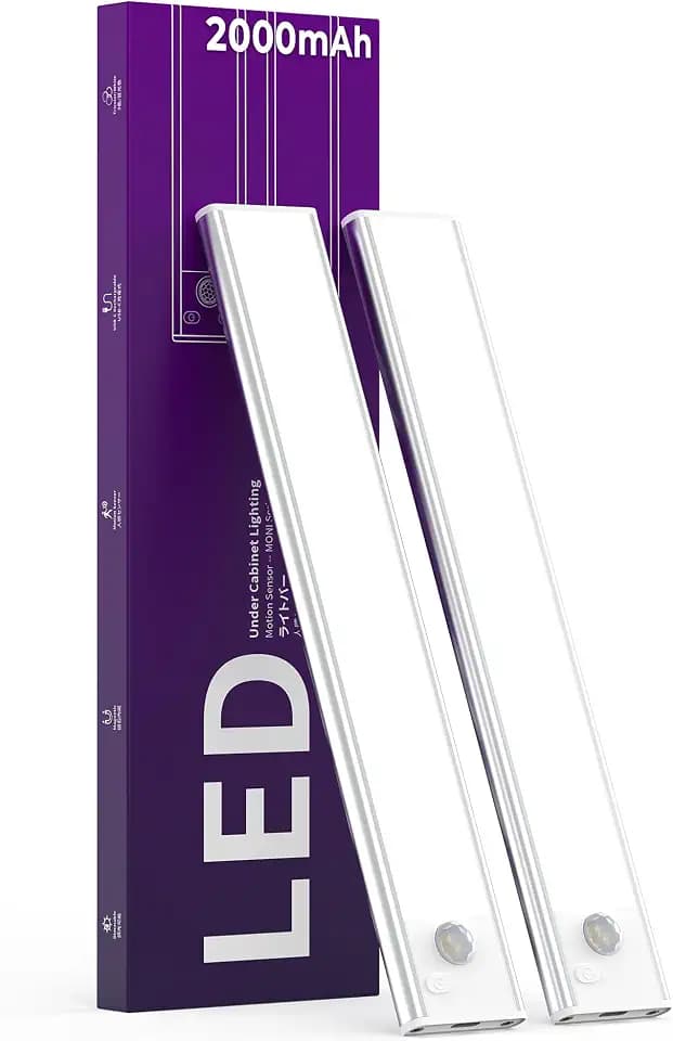 ASOKO Under Cabinet Lights Motion Sensor LED Closet Lights Battery Operated Wireless (White, 2Pack)