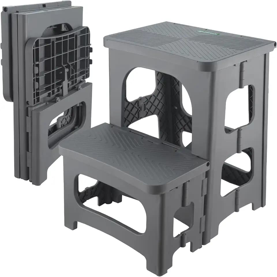 Folding 2-Step Stool for Adults Kids Non-Slip Collapsible Portable Step Stool for Kitchen Home Toilet Bedroom Office Bathroom Rv,Holds 300 Lbs(Grey)