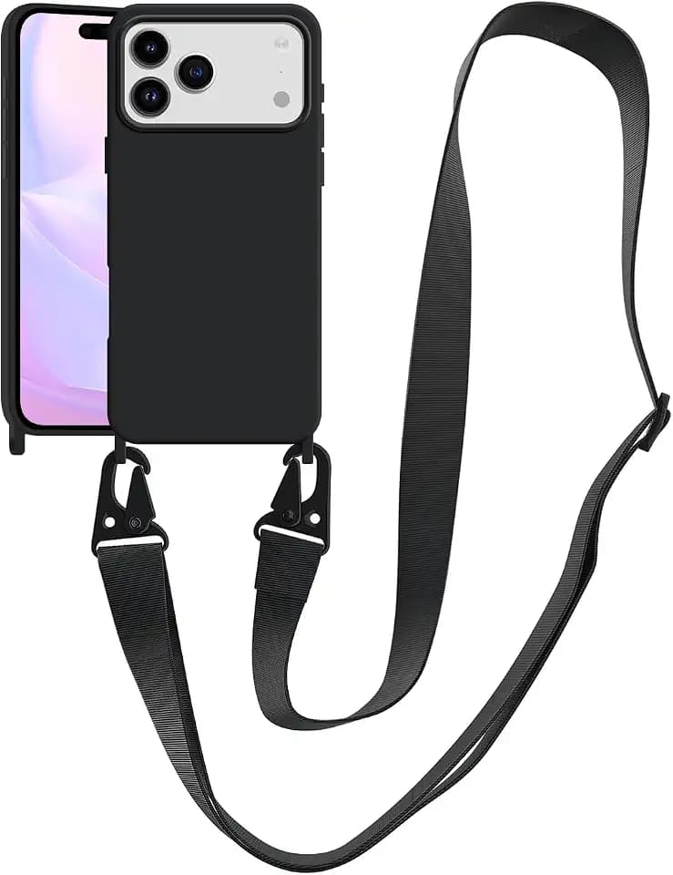 Compatible with iPhone 17 Pro Max Case with Lanyard Crossbody iPhone Case with Strap Adjustable Shockproof Drop Protection Silicone Phone Cover for iPhone 17 Pro Max 6.9 inch Black