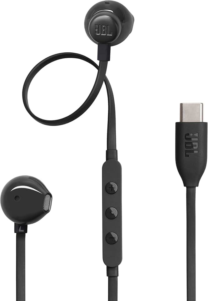 JBL TUNE 305C Kabelgebundene In-Ear-Kopfhörer, hohe Auflösung, 96 kHz/24 Bits, voreingestellt, EQ, USB Typ-C, 12,5 mm, dynamischer Treiber, offener Typ, Kopfhörer mit integriertem Mikrofon, Flachkabel