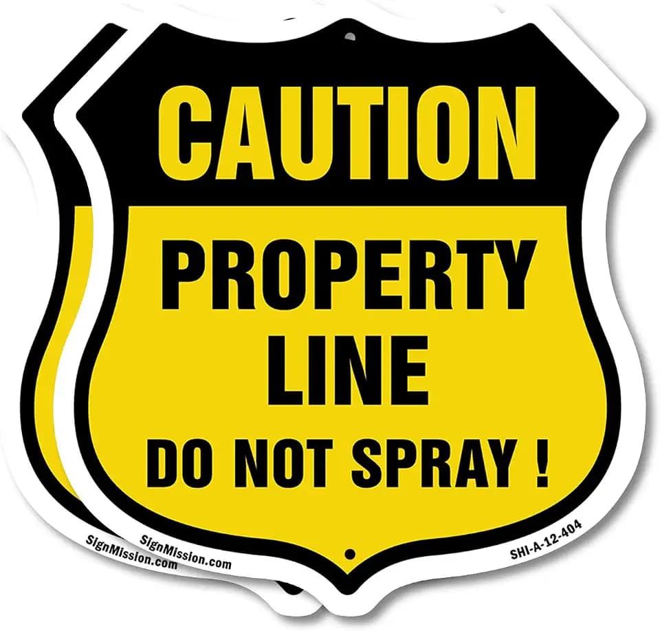 No Spray Shield Sign Caution Property Line Do Not Spray (2 Pack) 12 inch X 12 inch Shield Shaped Commercial Grade Plastic Signs Weather Resistant, UV Protected for Workplace Made in the USA