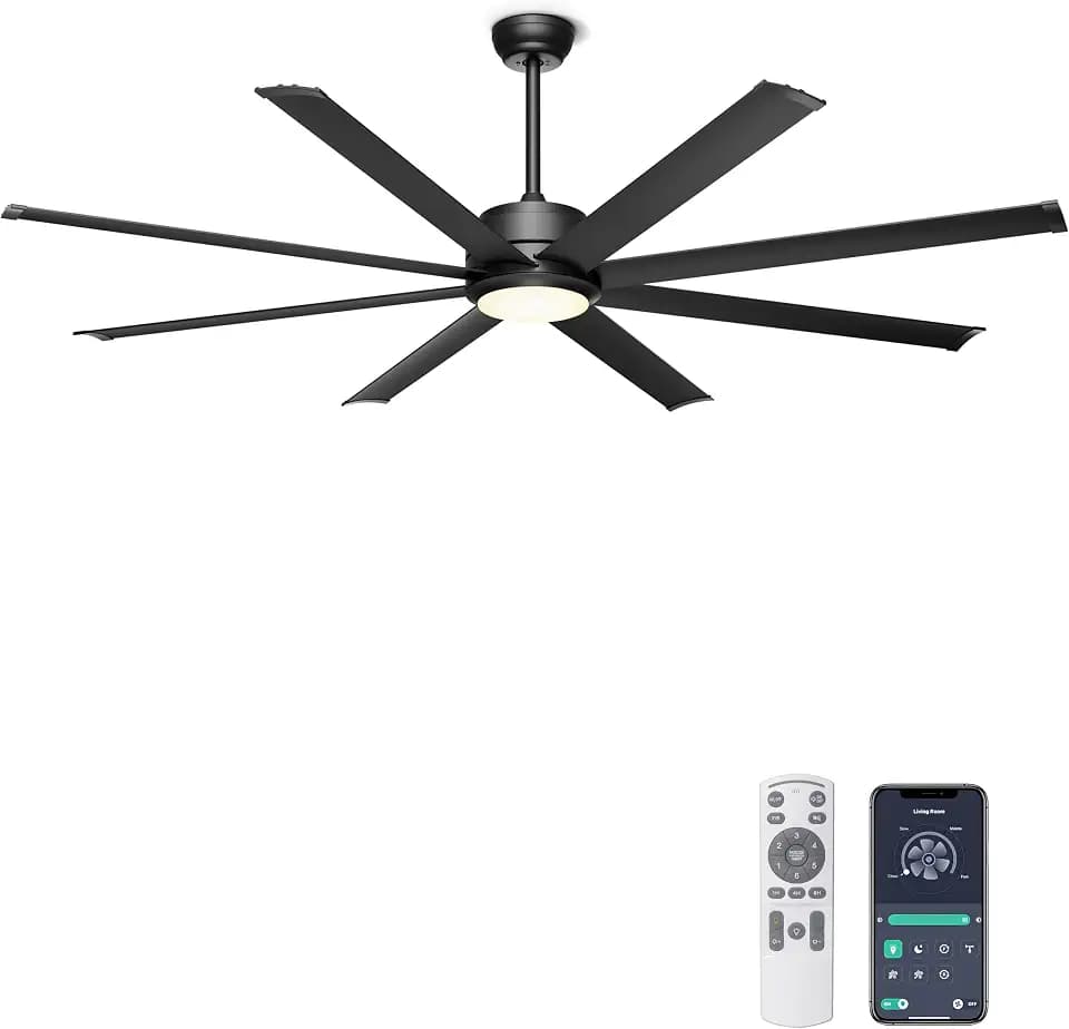 Ohniyou 72" Black Industrial Ceiling Fan with Light for Patio, Shop