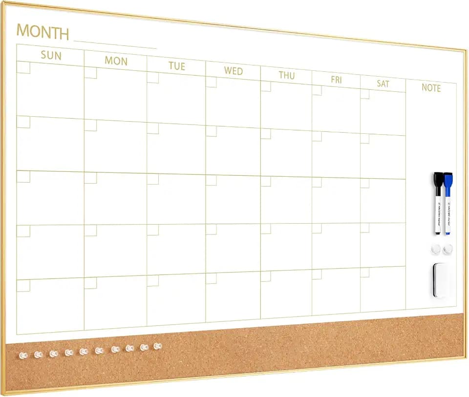 ARCOBIS Dry Erase Calendar Whiteboard Cork Board Combo