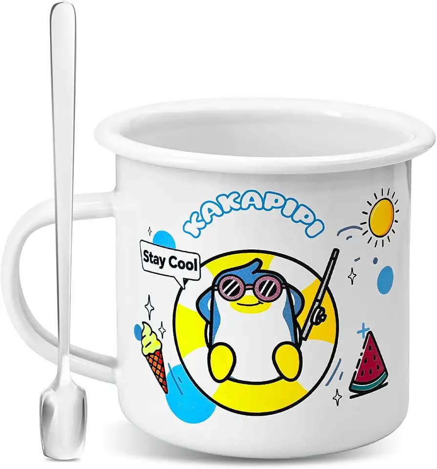 12oz Enamel Mug with Spoon - Cute Coffee Cup