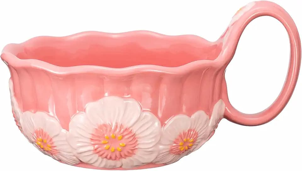 silesia 30 oz Hand Painted Bowl with Loop Handle, Pink