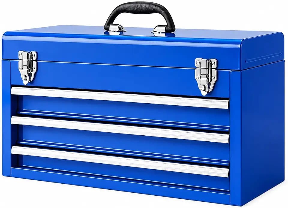 BIG RED Metal Tool Box, 20.5-inch, Portable Metal Tool Box with 3 Drawers