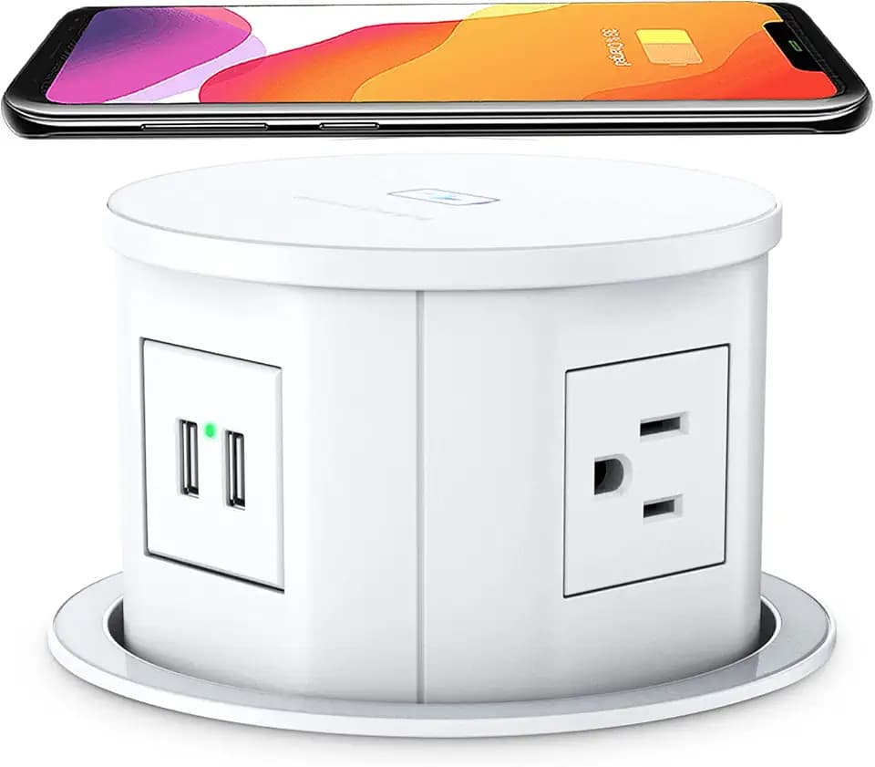 ANNQUAN 4.75" Pop Up Outlet for Countertop Wireless Charger 1A1C White