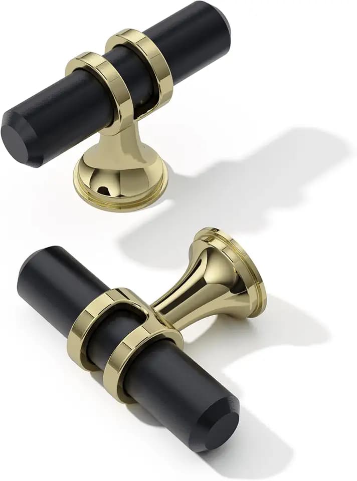 FURNIWARE 10 Stück Schrankbeschläge Knöpfe, Schubladenknöpfe Küchentürschrank Türknopf Kabinett Hardware Knöpfe,Gold + Schwarz
