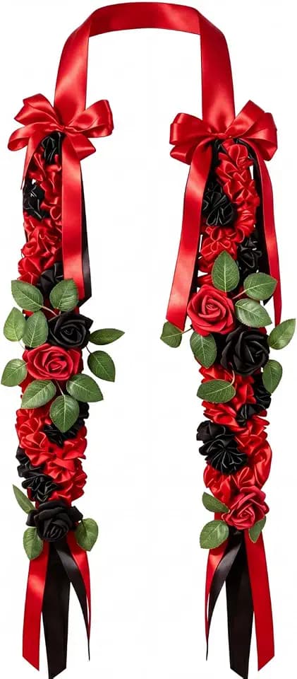 Lyrow 50'' Graduation Lei Rose Flower Hawaiian Necklace Red Rose Garland Class of 2026 Congrats Grad Flower Lei for Graduation Ceremony Wedding Hawaiian Tropical Summer Party Supplies