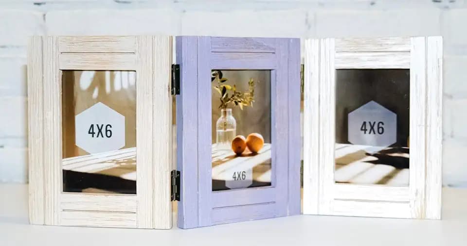 SEASTARS, Rustic Picture Frames 4x6 Farmhouse Collage Picture Frames 3 Picture Frame Farmhouse Office Decor Hinged for Hanging or Stand Vertical Housewarming Gift Cool Gifts For Coworkers Family Women Mom Dad Friend (White/Lilac/Taupe)