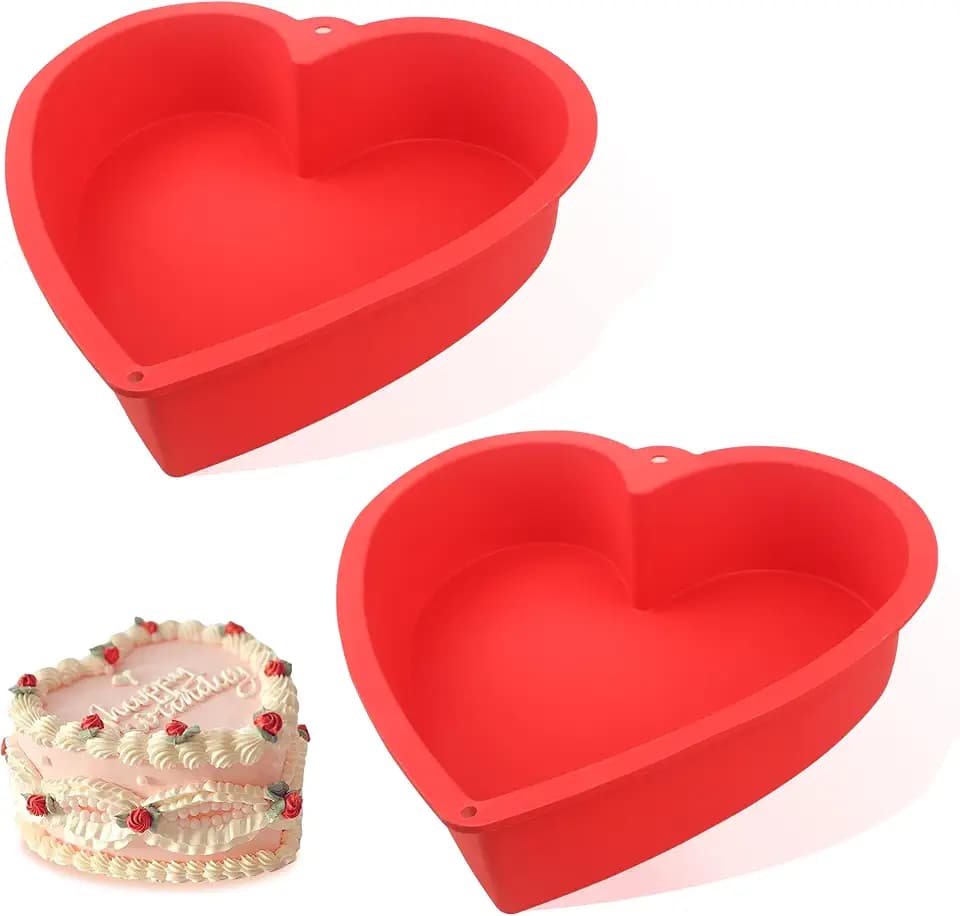 MILIVIXAY 2PCS Heart Shaped Cake Pans, 8 Inch Cake Mold, Red, Thick Style, Completely Non Stick, Food Grade Silicone, Easy To Store and Wash, Microwave, Freezer and Oven Safe.