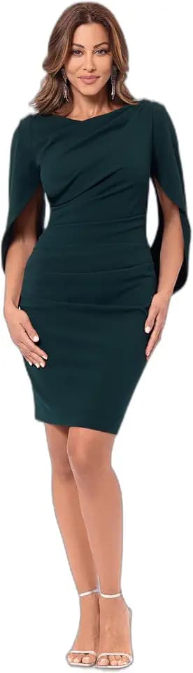 Betsy & Adam Women's Scuba Crepe Drape Sleeve Knee Length Dress