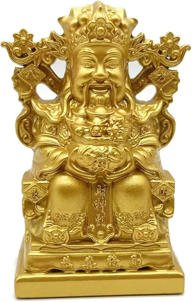 Chinese Feng Shui God of Wealth Statue, Golden Buddha Figurine, Home Decor and Business Gift (God of Wealth)