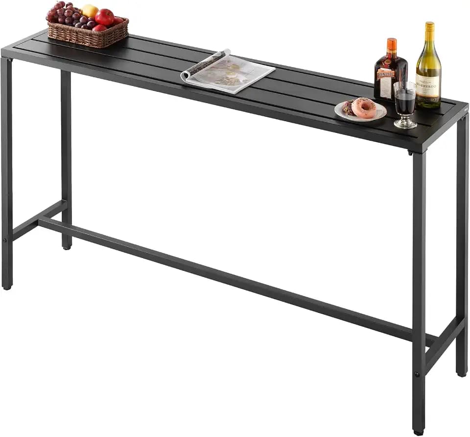 VEVOR Bartisch, 1600 x 375 x 980 mm, Bistrotisch, Stehtisch mit Metallgestell, rechteckige Esstische, Küchentisch, Tresentisch, Partytisch, Gartenmöbel für Balkon, Garten, Poolrand
