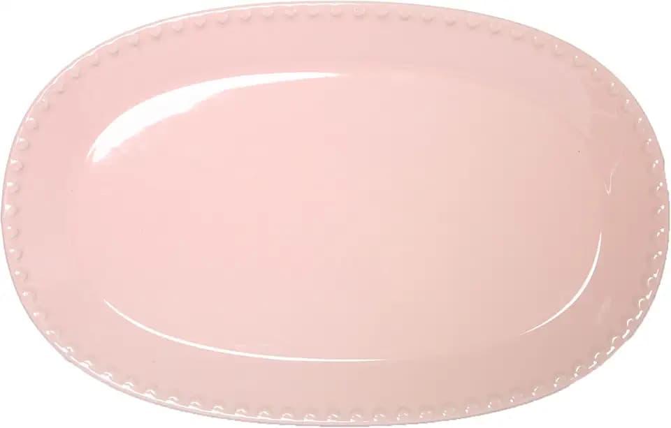 Paris Hilton Oval Ceramic Serving Platter with Heart Rim Detailing, Iconic Stoneware for Entertaining & Display, 17x11 Inches, Pink