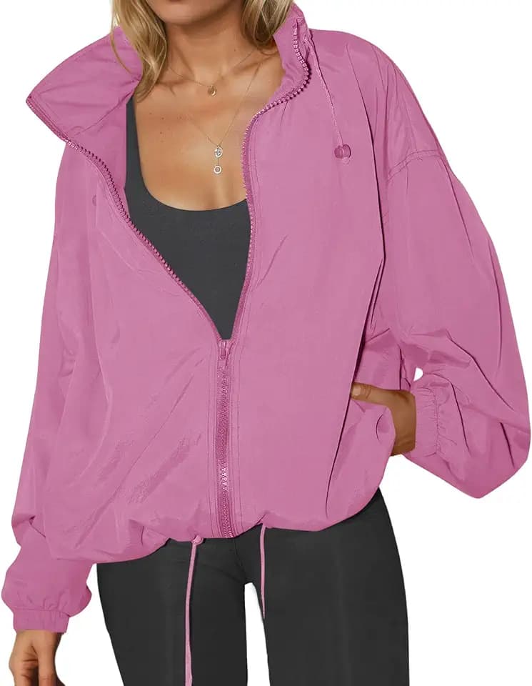 Yousify Womens Light Rain Jackets Zip Up Hooded Windbreaker with Pockets