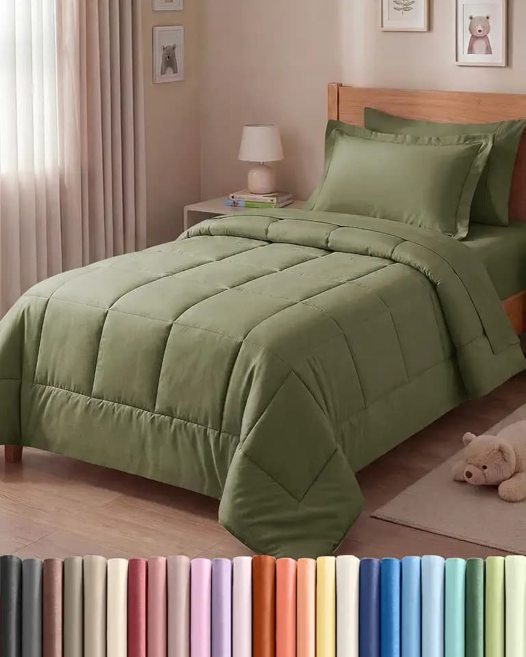 Twin Comforter Set - 5 Piece Bed in a Bag Twin Size Bed Set - Sage Green