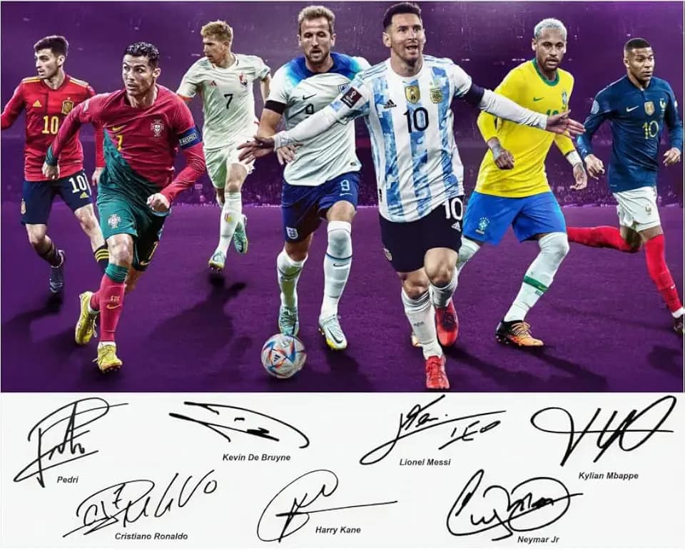 Ikonic Fotohaus Cristiano Ronaldo Lionel Messi Neymar Jr Kane Pedri Mbape Signed Photo Autograph Print Wall Art Home Decor