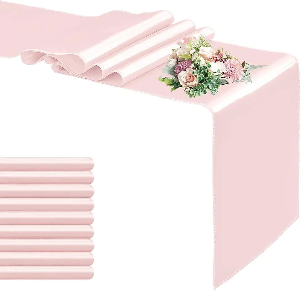 10 Pack Satin Table Runner 12 x 108 Inch Long,Satin Silk Table Runner for Wedding,Birthday Party and Banquet Decoration,Rose Gold
