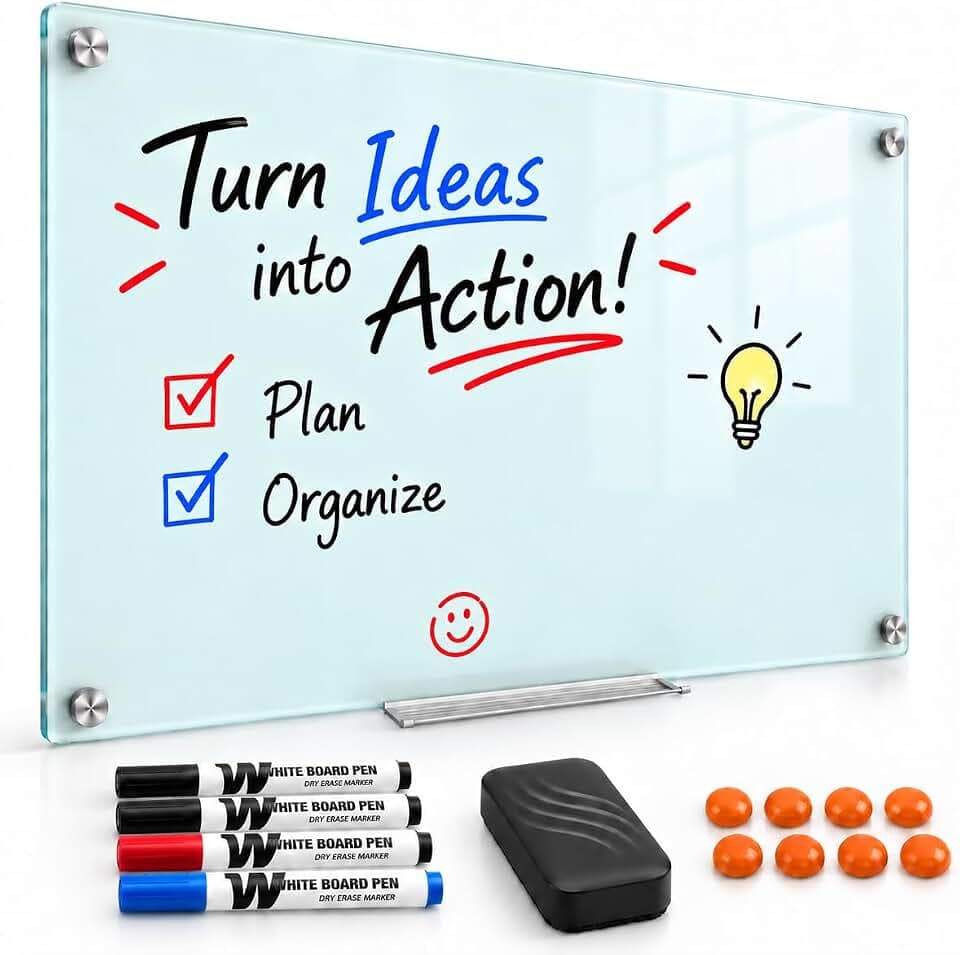 Magnetic Glass Whiteboard, 36 x 24 in, White
