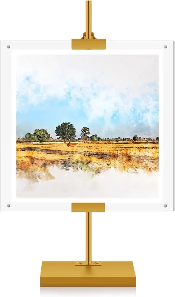 Yaocom Adjustable Metal Easel Stand with Acrylic Floating Photo Frame, Gold