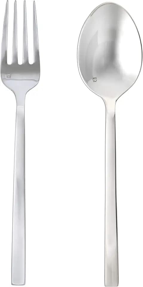 Fortessa Arezzo 18/10 Stainless Steel Flatware, 2 Piece Serving Set, 9.25", Brushed Silver