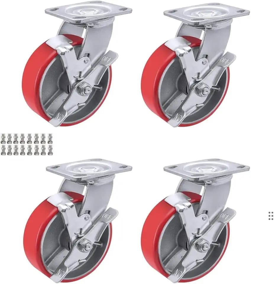 Heavy Duty Casters - Industrial Casters Polyurethane Caster with Strong Load-Bearing Capacity 3200-5000 LB,Used in Furniture,WorkBrench,Tool Box, Equipment (5" Brake, 4 pcs)