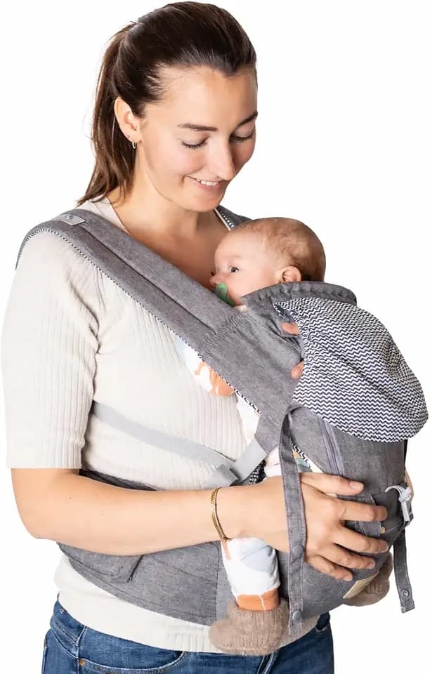 GREJO Ergonomische Babytrage – Neugeborene bis Kleinkind (3,5-15 kg) – 3 Tragepositionen – Atmungsaktiv – Rückenschonend – Verstellbare Babytrage