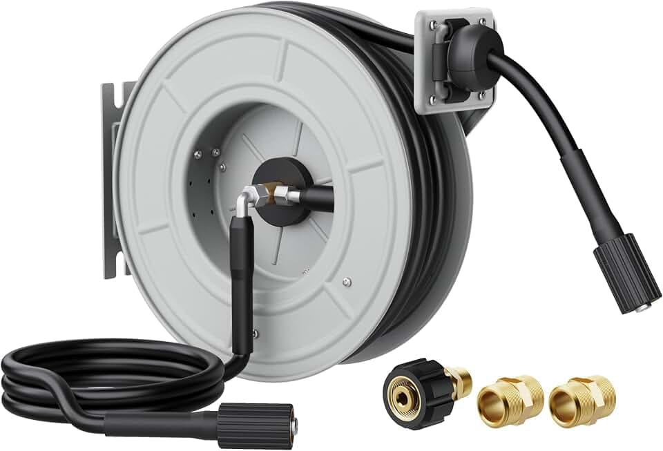 Giraffe Tools 65ft Retractable Pressure Washer Hose Reel, 3200 PSI