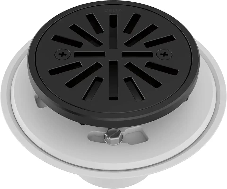 Delta 4 Inch Matte Black Tile-In Round Shower Floor Drain with Gasket and Removable Drain Gate, Matte Black DT061411-BL