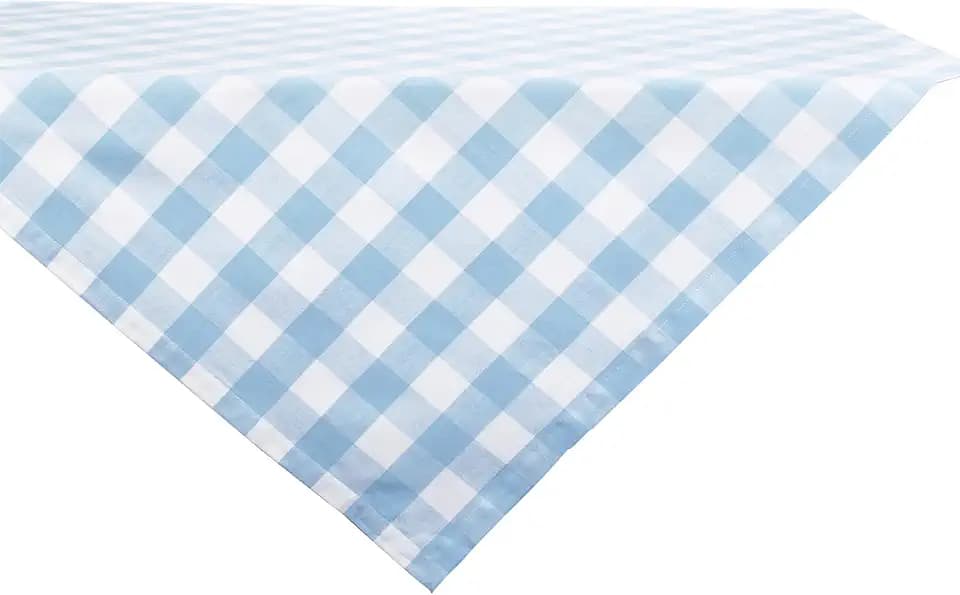 DII Buffalo Check Collection, Classic Farmhouse Tablecloth, Table Topper, 40x40-Inch Square, Light Blue & White