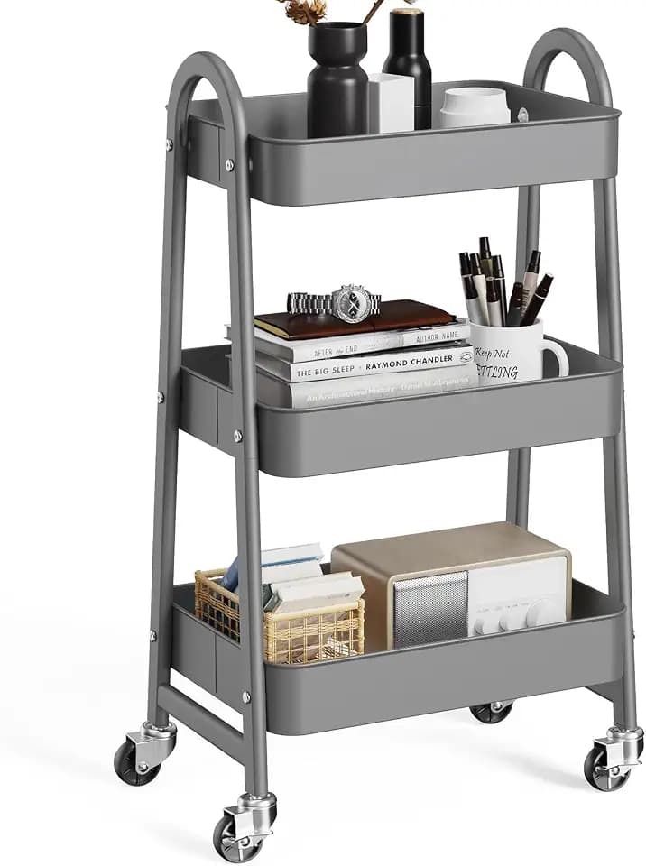 OLIXIS Metal Rolling Storage Utility Cart with Lockable Wheels 3 Tiers