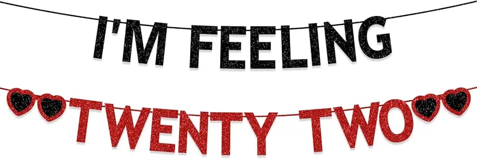 22nd Birthday Party Decorations for Girls Women, Black Red Glitter I'm Feeling Twenty Two Banner, Singer Themed Girls 22 Years Old Birthday Party Decorations Supplies