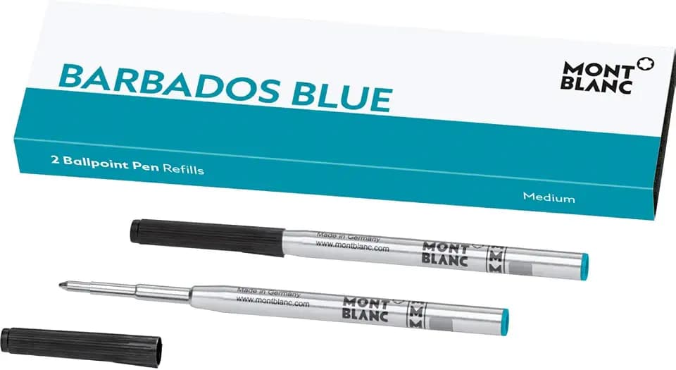 Montblanc Ballpoint Pen Refills (M) Barbados Blue 116219 / Refill Cartridges with a Medium Tip for Montblanc Ball Pens / 2 x Blue Ballpoint Refills