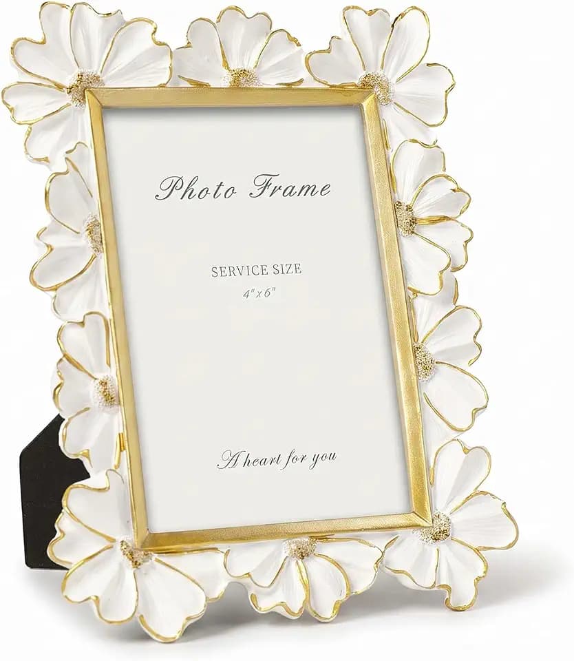 Cuspin 4x6 Picture Frame White Gold Floral Ornate Vintage Frame