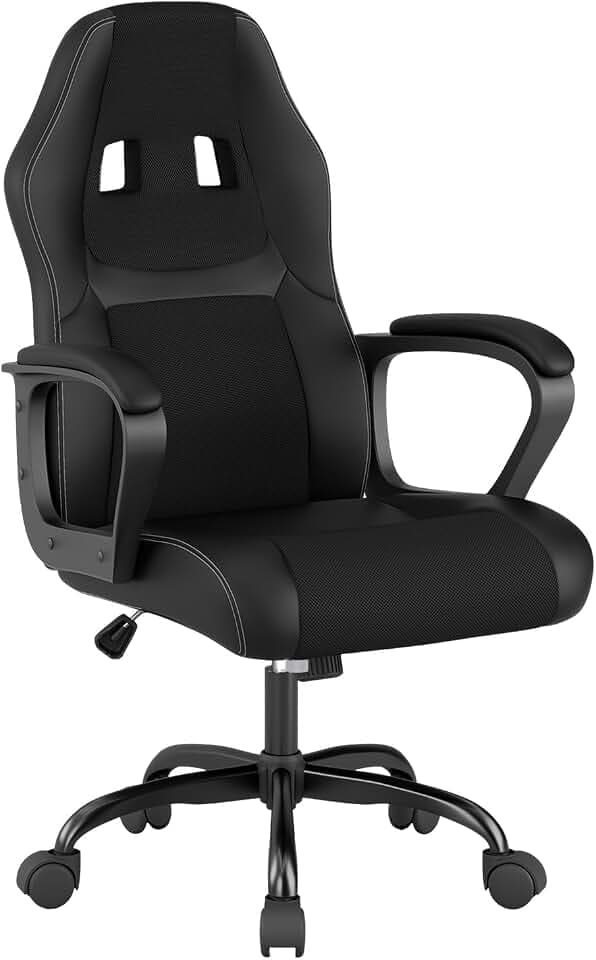 BestOffice Office Chair PC Gaming Chair Cheap Desk Chair Ergonomic PU Leather Executive Computer Chair Lumbar Support for Women, Men (Black)