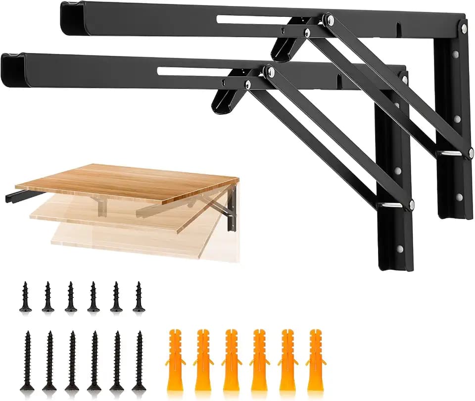 JOY DECOR Matte Black Folding Shelf Brackets, 20 Inch, 2 Pack